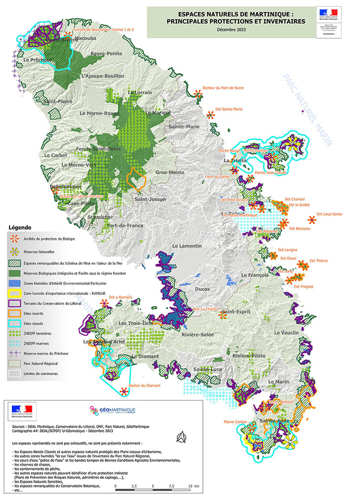 Carte des espaces protégés et inventaires de la Martinique