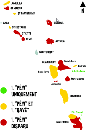 Aire de répartition dans les Petites Antilles